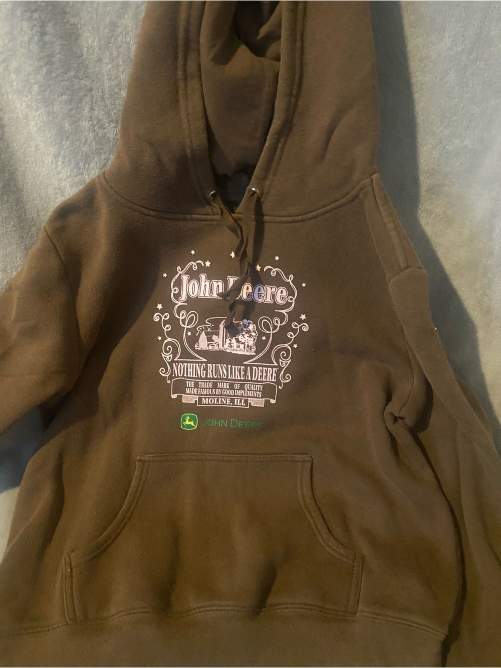 Ladies medium. John Deere Brown Crewneck Hoodie with pink Front Logo.
